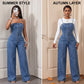 👗💙 Denim jumpsuit voor dames met spaghettibandjes en wijde pijpen – 50% KORTING! Een nonchalante stijl, het comfort van wijde pijpen, klassieke denim – je nieuwe favoriet voor warm weer. ☁️☀️