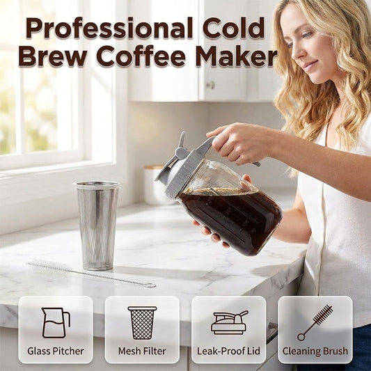 ☕ -50%! 🥤 Cold Brew Karaf met Deksel en Roestvrijstalen Filter – Glas + PP – 32/64 oz & 7 Kleuren voor Kwaliteitskoffie Thuis ✨