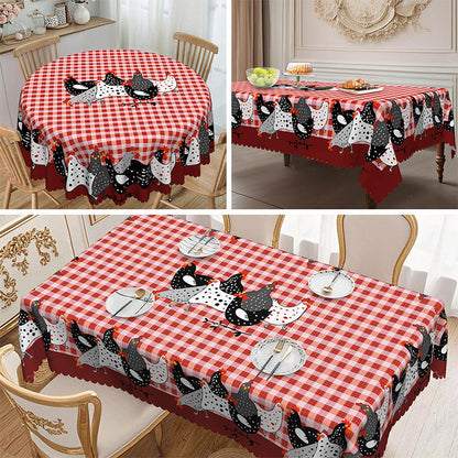🏠 -50% ! 🐓 Tafelkleed Rode Ruiten met Haanmotief – Polyester – Vlekbestendig & Golvende Kantrand voor Rustieke Landelijke Sfeer 🧺