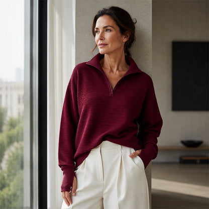 🧥✨ Dames Quarter Zip Pullover – 50% KORTING! Zachte stretch, geribbelde textuur, relaxte pasvorm – sportieve dagelijkse stijl. 🔥🌸