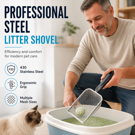 🐱 -50%! 🔥 Kattenbakschep van Fijn Metaalgaas – Roestvrij Staal + PP – Snel Zeven & Ergonomisch Handvat voor Moeiteloos Schoonmaken 🧹