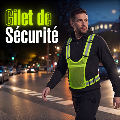 Gilet réfléchissant haute visibilité, équipement de course à pied de sécurité ajustable avec poche