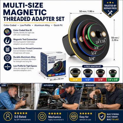 ⏳Tijdelijke aanbieding ⏰Universele magnetische adapter met schroefdraad – Kleurgecodeerde maatringen, hoogwaardig aluminium – Roestbestendig, compact – Voor ratels en elektrisch gereedschap! 🔋