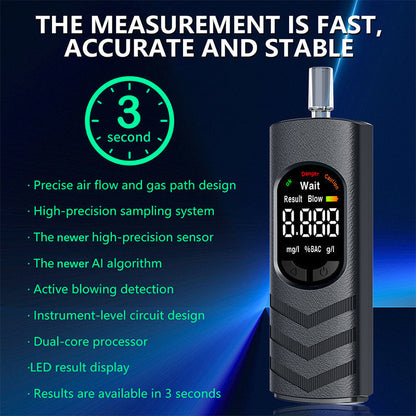📢 -50% ! ⏰ Oplaadbare Alcoholtester – Hoogprecisie Sensor & LCD-scherm – Gesproken Aankondiging & USB Lithiumbatterij – Zwart/Wit 🚗