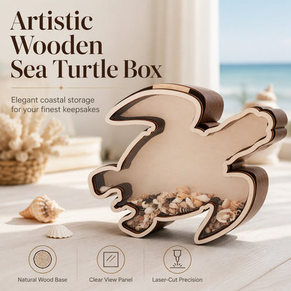 🐢 -50% ! 🌊 Organiseur Créatif en Bois Tortue de Mer – Schima Superba + Acrylique – 1 L – 350 g – Déco Bureau et Rangement Coquillages 🖥️