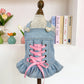 👗 Cute Princess Denim Dog Jacket – Stylish Adjustable Clothing for Small & Medium Dogs, Soft Washed Denim with Bow Accent 🐩✨