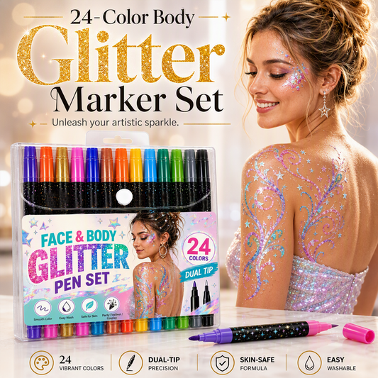 🎨 KOOP 1, KRIJG 1 GRATIS! ✨ Glitter gezichtsmarkers – Dubbele punt, wasbaar & veilig – Perfect voor kinderen en volwassenen 🧒🎉