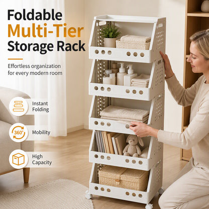 🛒 50% KORTING! ✨ Opvouwbare opbergrek met meerdere niveaus en wieltjes – 360°-vergrendelbare wieltjes, nauwkeurig vervaardigd uit PP en ruimtebesparend inklapbaar ontwerp – Breng elke kamer moeiteloos op orde