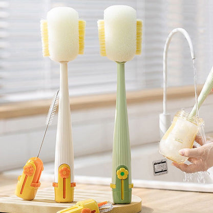 🧽 5-in-1 set flessenreinigingsborstels – spons, rietje, rand, spleet en haak – elke hoek straal schoon! ✨