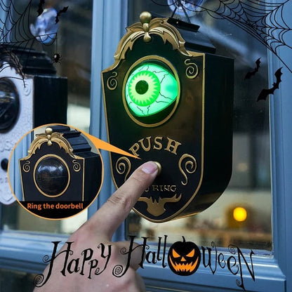 💥Tijdelijke korting!🔥Halloween Duivel Deurbel met Één Oog – Plastic Antiek Messing Look – Lichtgevende Ogen & Eng Geluid voor Feesten & Spookhuizen 🎃