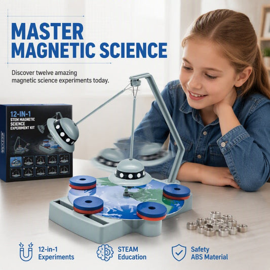 🧲🎓 12-in-1 Magnetisch Wetenschapsexperiment Kit – Maglev Trein, Natuurkunde, Speels Leren, de Perfecte Set om de Nieuwsgierigheid van Kinderen te Wekken en de Magie van Magneten te Ontdekken 🌟🧒