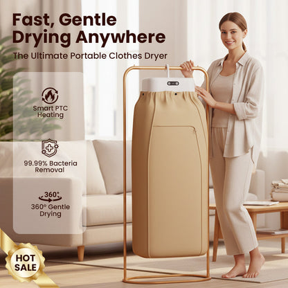 👕💨 50% KORTING! Draagbare kledingdroger – 600 W PTC-verwarming, 360° luchtstroom, verwijdert 99,99% van de bacteriën. 2 warmtestanden en een timer van 180 minuten, opvouwbaar en compact! 🛡️✅