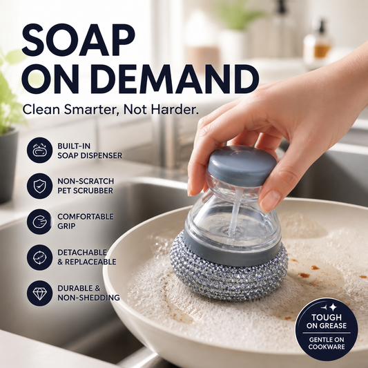 🥳UITVERKOOP🥳💞MEER DAN 10.000 VERKOCHT! Schrobborstel! Met ingebouwde zeep, krasvrij en ergonomisch. Maak pannen gemakkelijk schoon – haal de jouwe nu! ✅