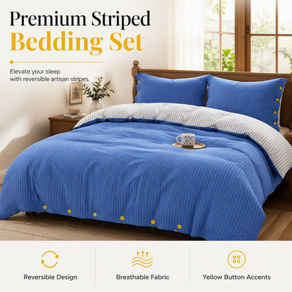💥Tijdelijke korting!🔥 Premium Zachte Omkeerbare Gestreepte Beddengoedset