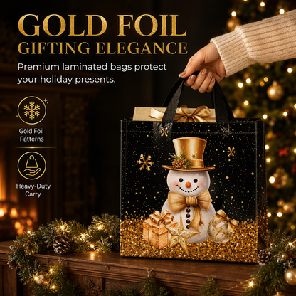 🎉 2026 Sale — Over 12,000 Sold!🎄 Black Non‑Woven Christmas Gift Tote Bag‑Gold Foil Reusable Holiday Packaging Bag ✨