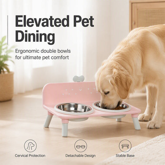 🐱🐶 Verhoogde Dubbele Voerbak – Nekbescherming en Afneembare Bakjes, voor Comfortabele en Gezonde Maaltijden 🥣💚