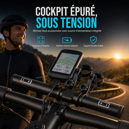 Support d'extension de guidon de vélo avec fonction de batterie externe USB et support de lampe de poche pour vélo