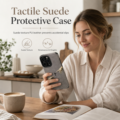 📱 LIMITED-TIME 50% OFF ✨ Suede Phone Case — Creation of Adam Design, Secure Grip, Precision Camera Protection