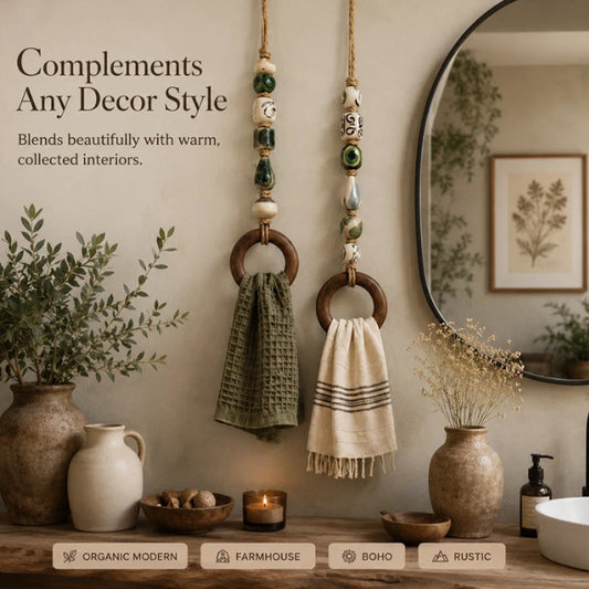 Decoratieve Handdoekhanger met Kralen en Houten Ring