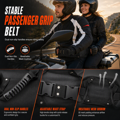 ⏳ 50% KORTING! ⏰ Passagiersgreep: nylon met hoge treksterkte, ergonomische handgreep, verstelbare heupriem, voor motorfietsen
