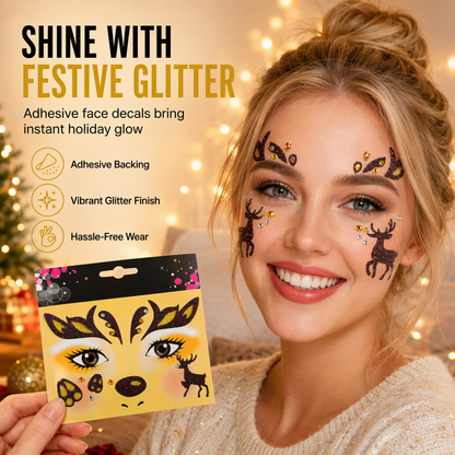 📢📢50% KORTING !! ⏰ Tijdelijke gezichtstattoo-stickers voor de kerstvakantie – Dierenmotieven, glittersteentjes voor op het gezicht ✨