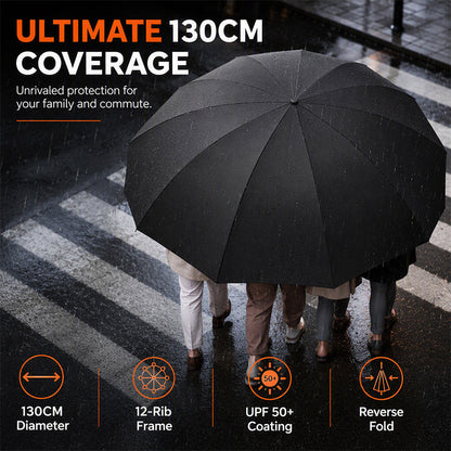 🔥 Extra grote, windbestendige opvouwbare paraplu – Schermdiameter van 130 cm voor 4 personen – Versterkt ijzeren frame met 12 baleinen – UPF 50+ – 7 kleuren! ☔✨
