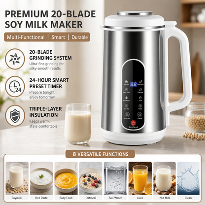 📢📢50% KORTING !! ⏰ Multifunctionele sojamelkmachine van 304 roestvrij staal en krachtige blender met grote capaciteit, filterloze keukenmachine voor thuisgebruik met slimme timer