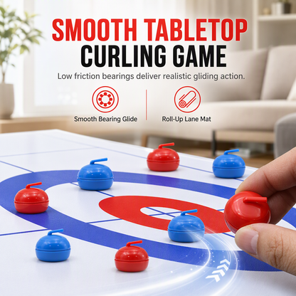 Mini-curlingspel voor op tafel met oprolbare mat en plastic curlingstenen – interactief bordspel voor binnen voor kinderen en volwassenen