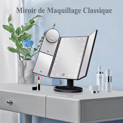 Driedelige make-upspiegel met verlichting