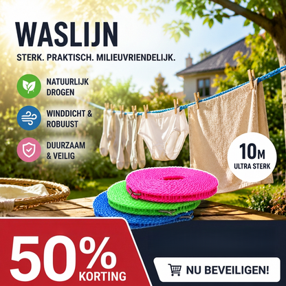 🏠✨ 50% KORTING! Draagbare Waslijn – Geen Boren, Snel Opgehangen & Overal Te Gebruiken 👕